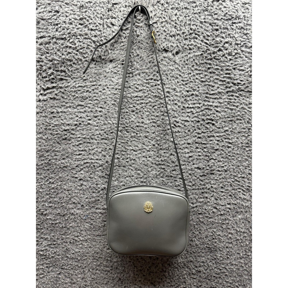 Vintage 80's Celine Paris Women's Logo Embossed Leather Crossbody‎ Bag Gray